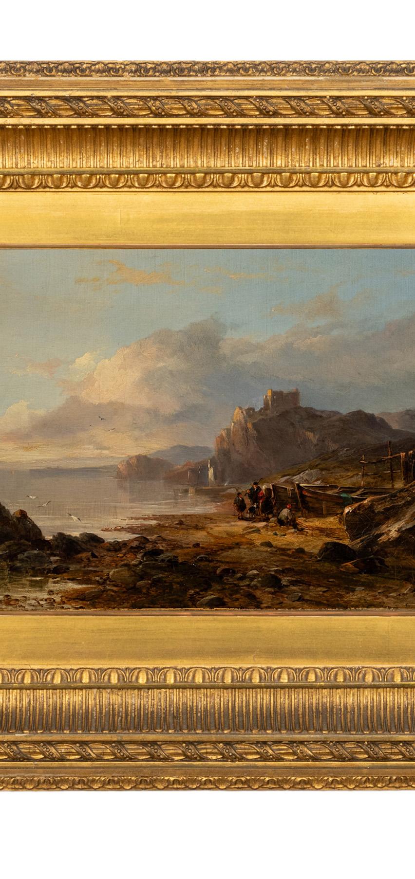 Antikes schottisches Ölgemälde auf Leinwand Tantallon Schloss Ruin East Lothian 1850, Öl auf Leinwand  im Angebot 1