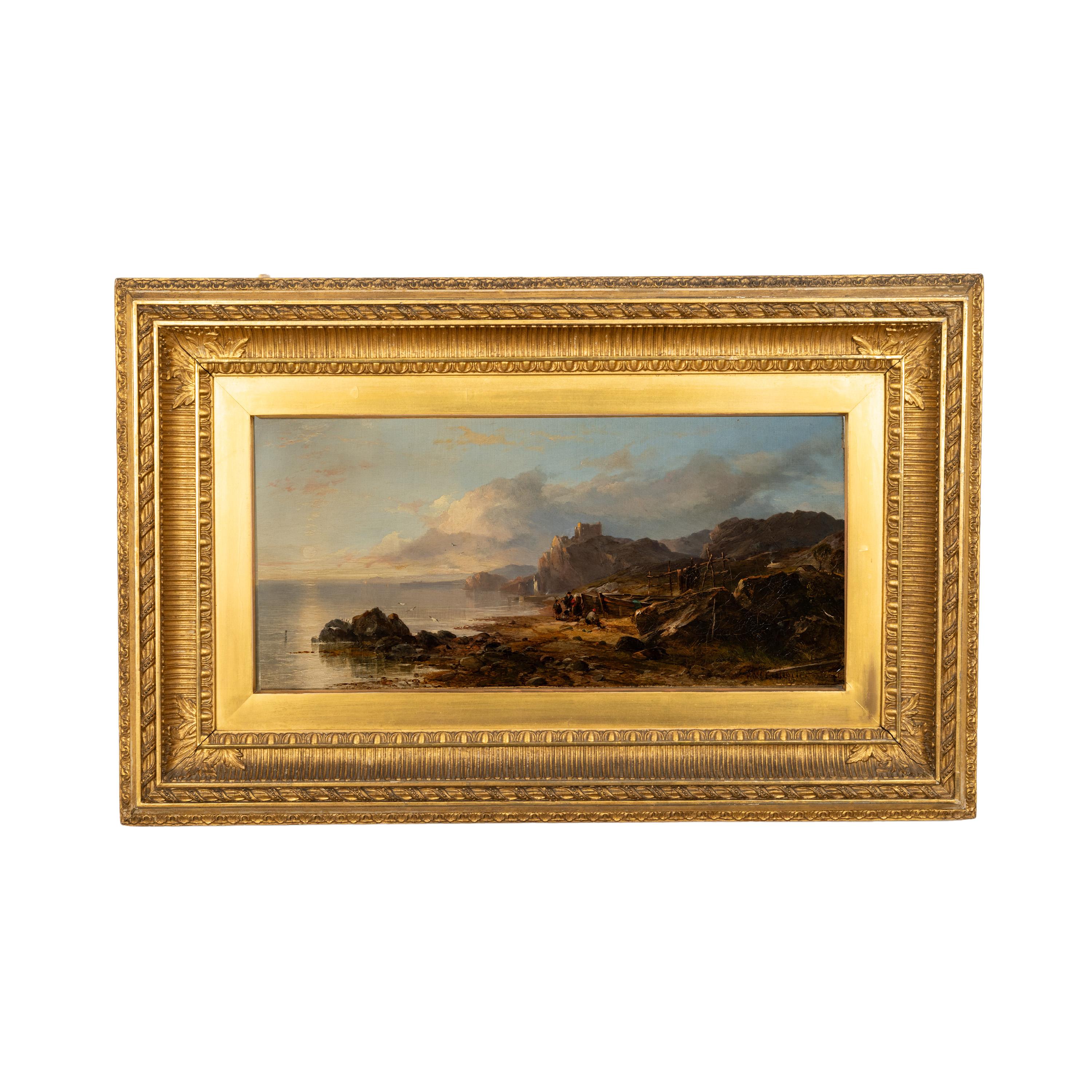 Horatio McCulloch Figurative Painting – Antikes schottisches Ölgemälde auf Leinwand Tantallon Schloss Ruin East Lothian 1850, Öl auf Leinwand 