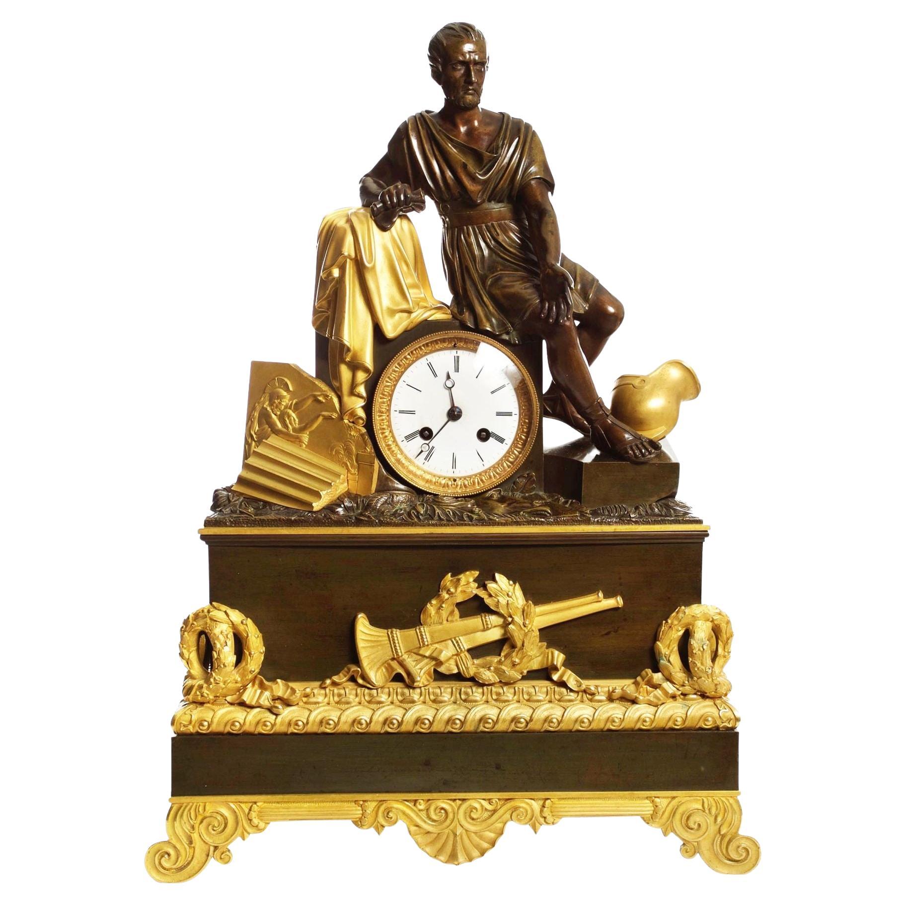 “Horatius 
the Fall of Rome” French Empire Antique Bronze Mantel Clock For Sale