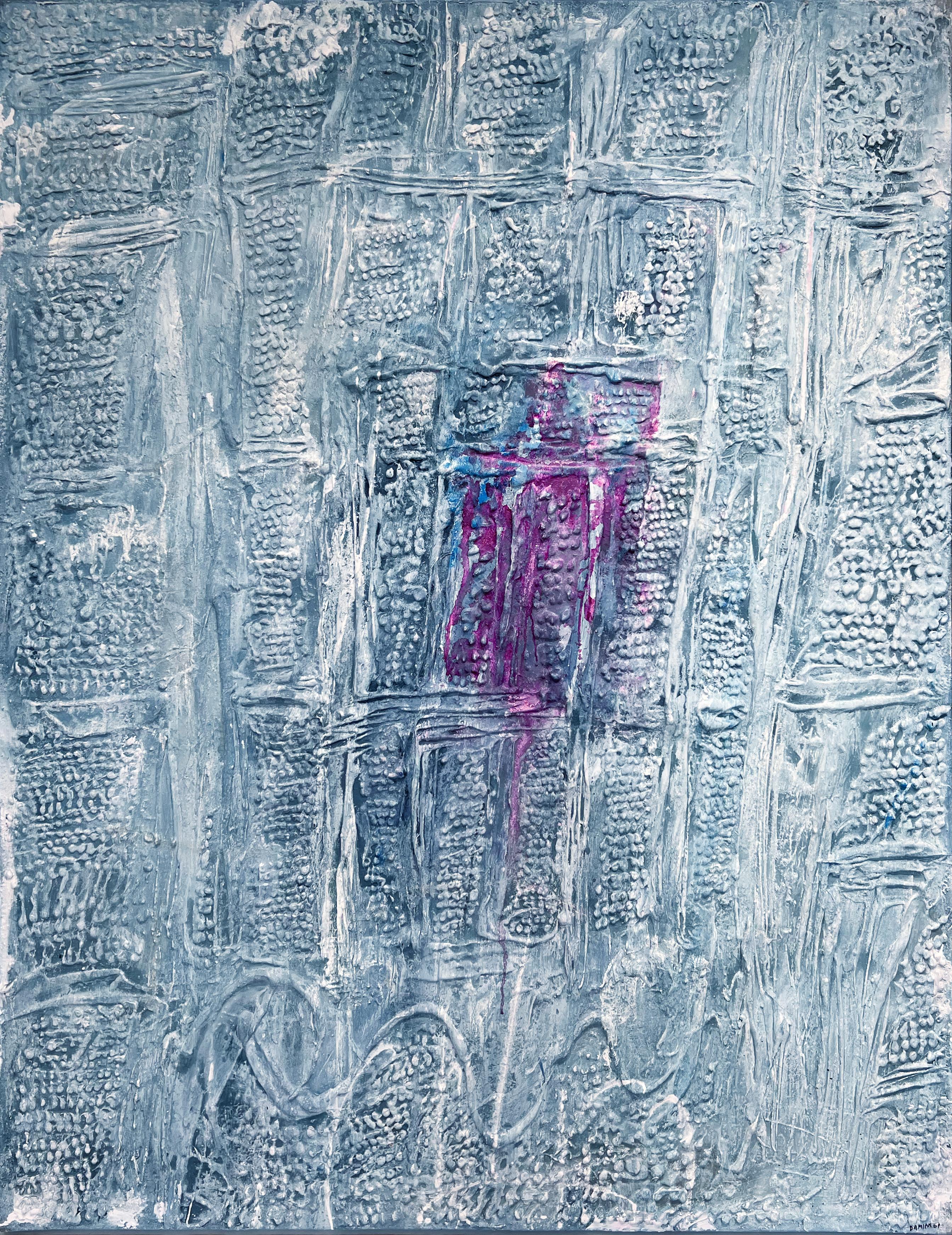 Abstract Painting di Horia Damian - Composizione Blu Centro Rouge