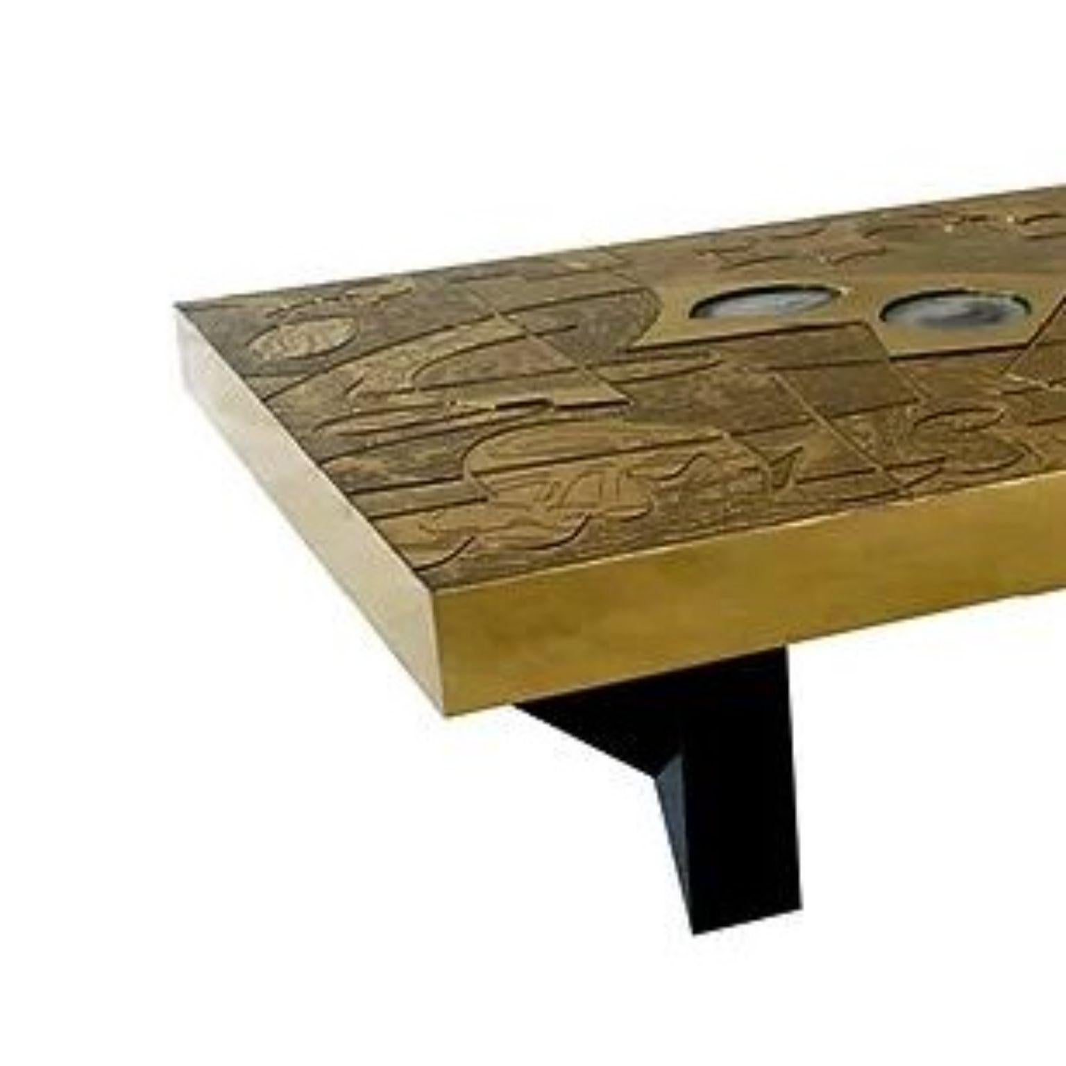 Horizon 2 Stone And Brass Coffee Table by Brutalist Be
One Of A Kind
Dimensions: D 79 x W 120 x H 35 cm.
Materials: Brass and agate stone.

Also available in copper and in matte, glossy or black-patinated finishes. Please contact us. 

Abstract hand