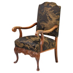 Horizon Crest: Baroque-Style Oak Armchair in Jim Thompson Matelassé
