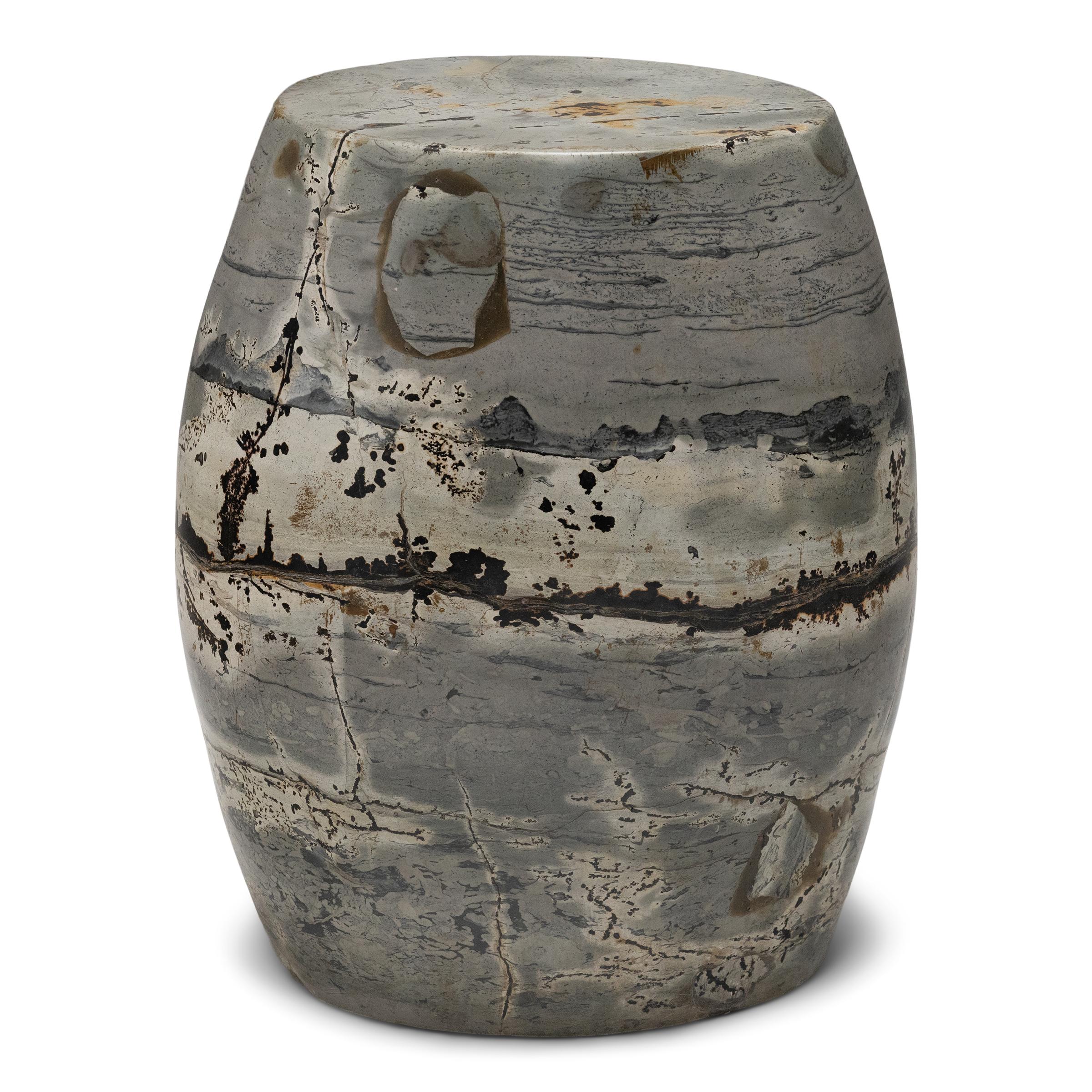 Organic Modern Horizon Painting Stone Drum Table For Sale