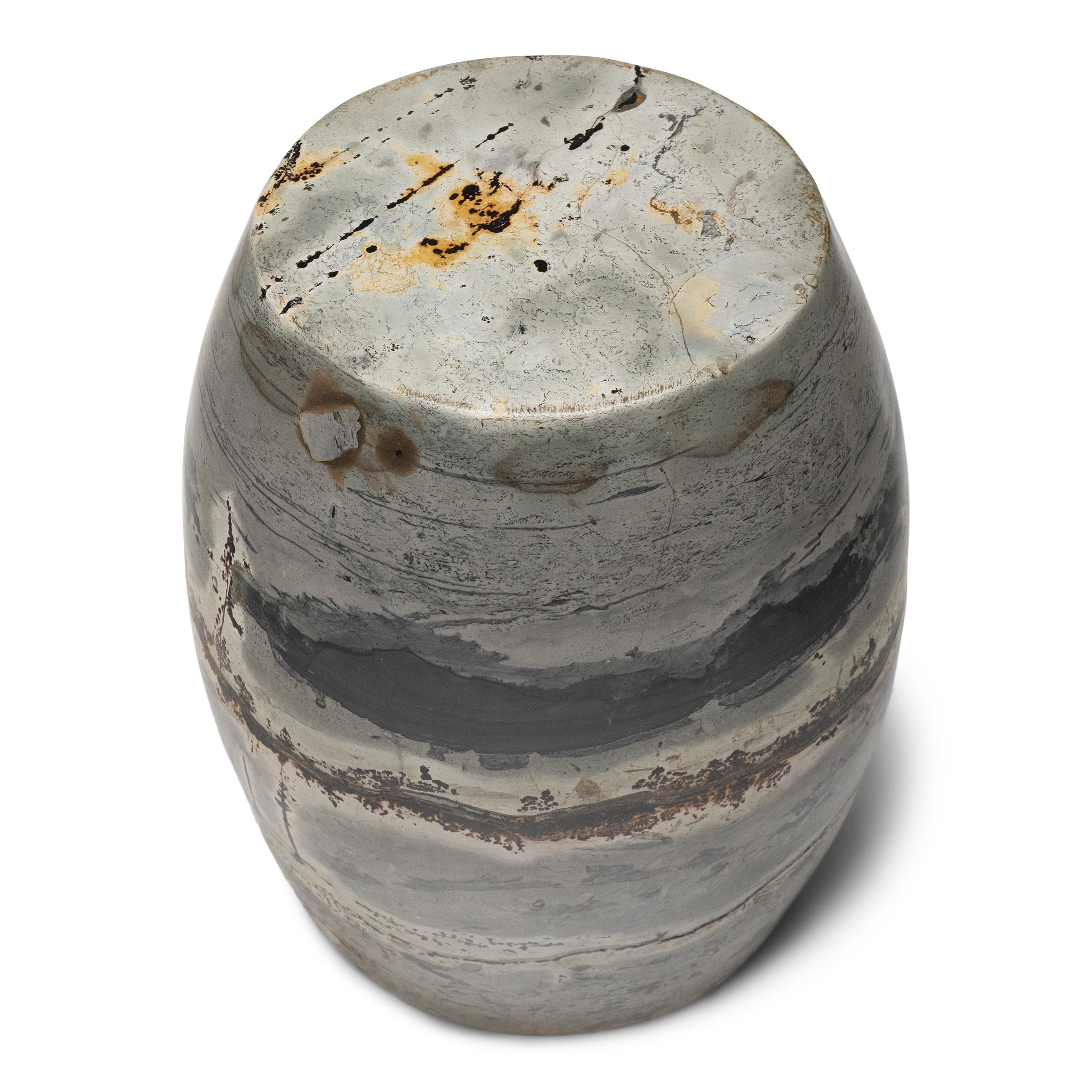 Chinese Horizon Painting Stone Drum Table For Sale