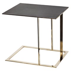 Horizon, Side Table in Patinated Silver Leaf Top and Polished Brass Base