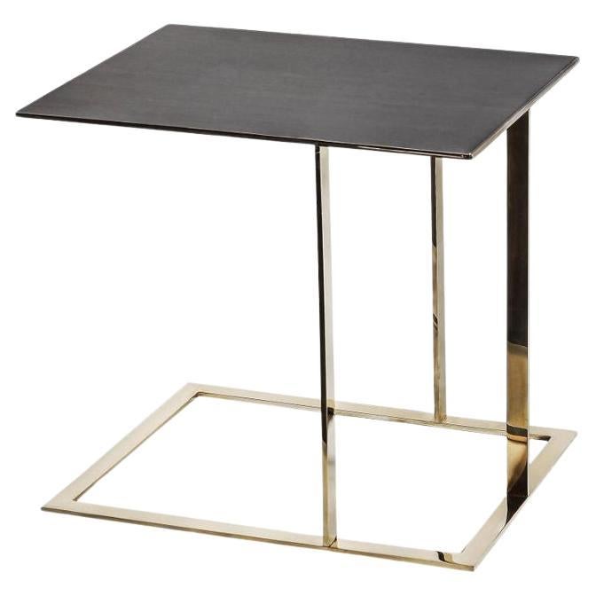 Horizon, Side Table in Patinated Silver Leaf Top and Polished Brass Base For Sale