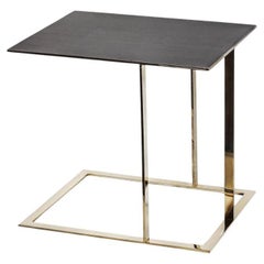 Horizon, Side Table in Patinated Silver Leaf Top and Polished Brass Base