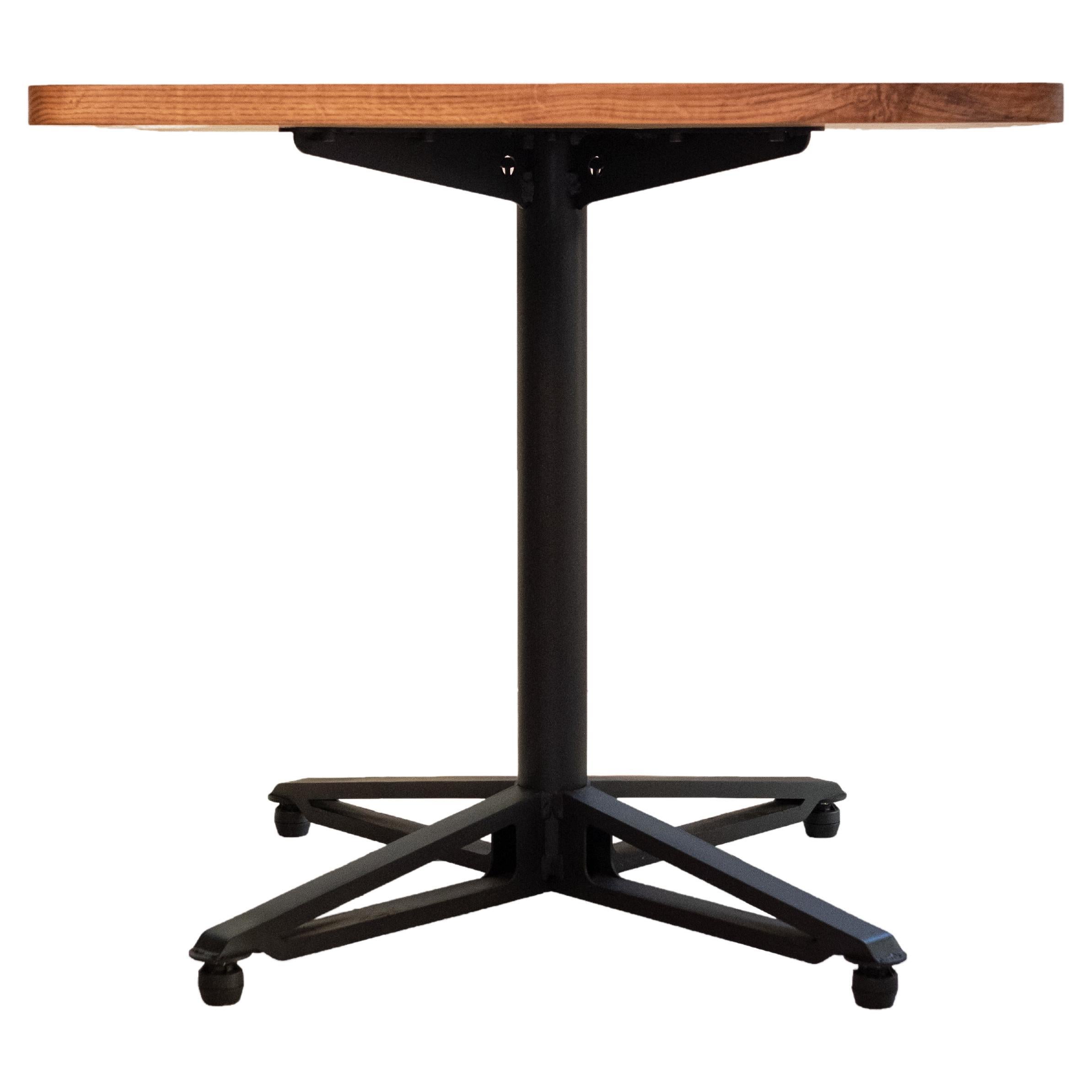 Horizon Table with wood table top and black mild steel base For Sale