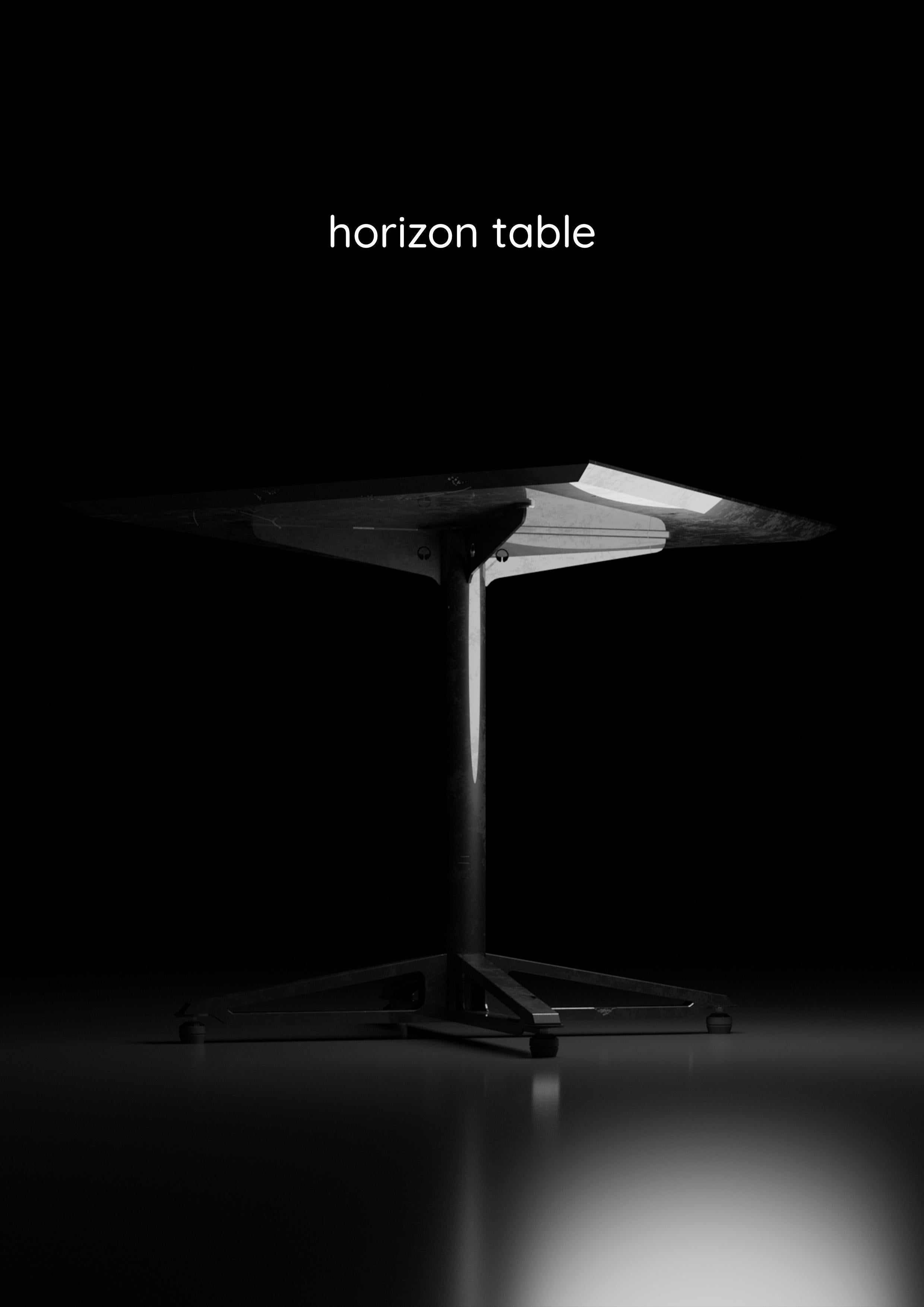 Horizon Table with wood table top and black mild steel base For Sale 9