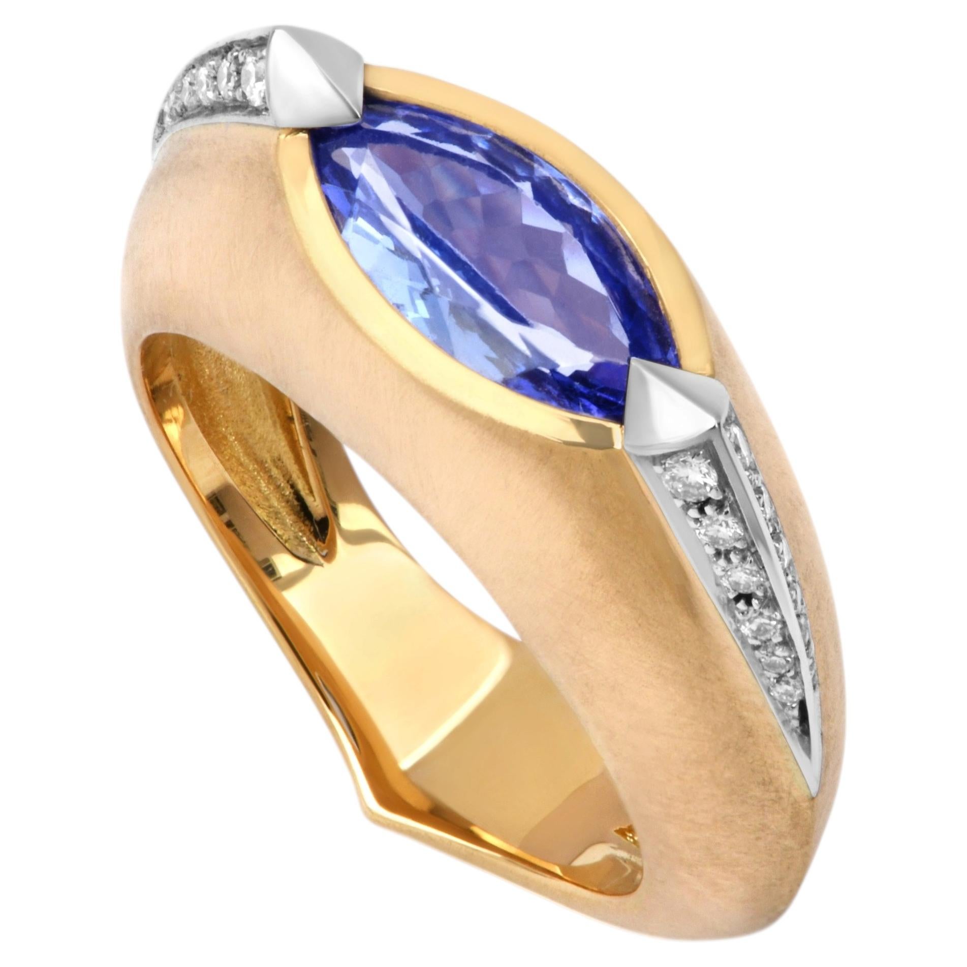 Horizon Tanzanite Ring in 18k Gold with Diamonds by Capucine H
