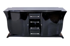 Horizontal and vertical curved French 1930s Art Deco Sideboard in Black Lacquer