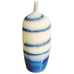 Horizontal Blue Striped Vase, China, Contemporary