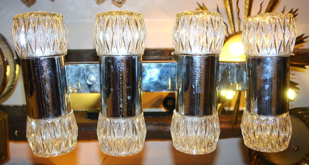 Mid-20th Century Horizontal Chrome and Glass Flush Light Fixture For Sale