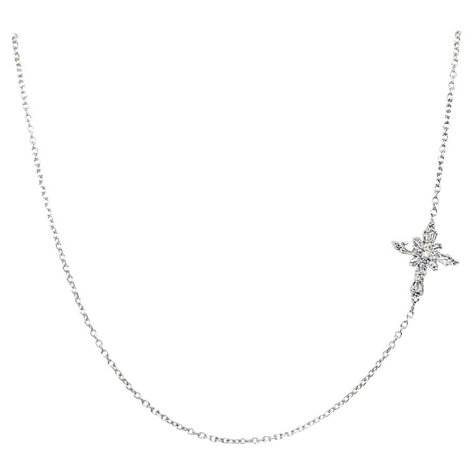 Collana con croce orizzontale di diamanti in oro bianco in vendita