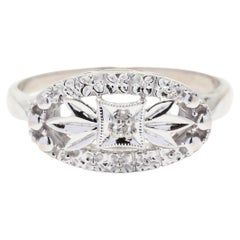 Horizontal Diamond Navette Ring, 10K White Gold, Ring, Floral Diamond