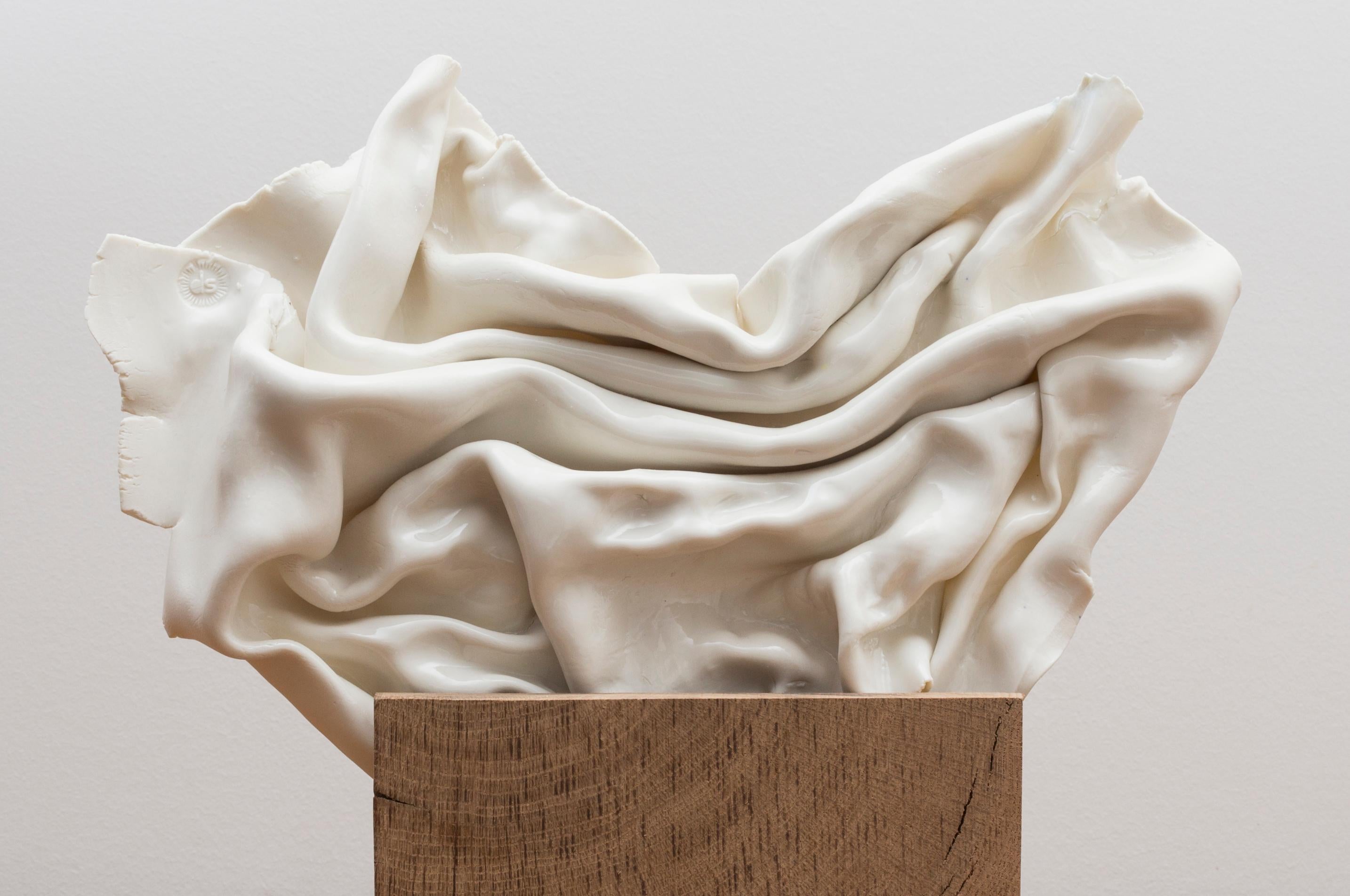 Horizontal Elightened Drapery Sculpture by Dora Stanczel
One of a Kind.
Dimensions: D 15 x W 45 x H 36 cm.
Materials: Porcelain and wooden pedestal.

This sculpture includes a lighting system. Also available in a vertical version. Please contact