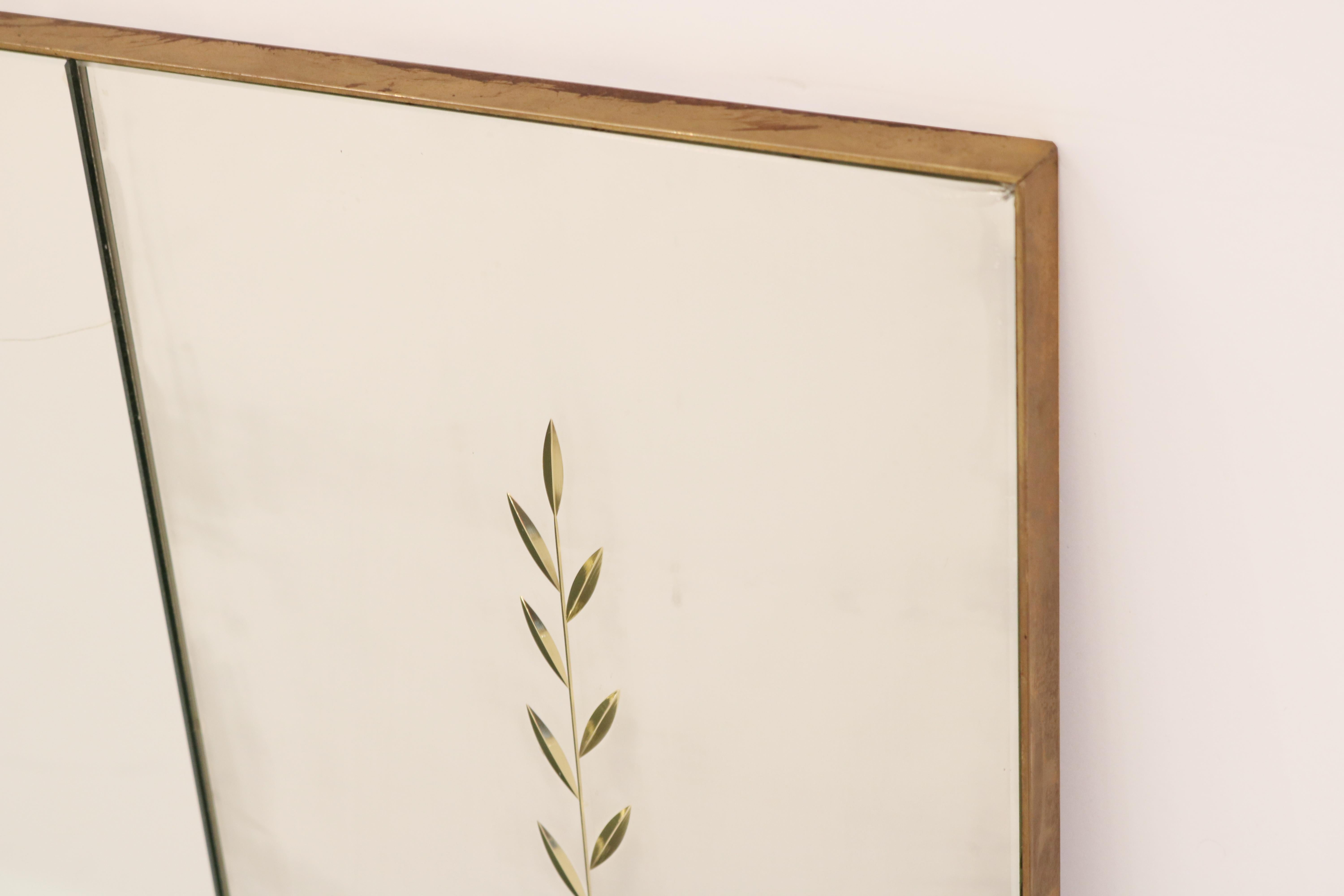 Brass Horizontal Modernist Wall Mirror , Italy 1960's For Sale