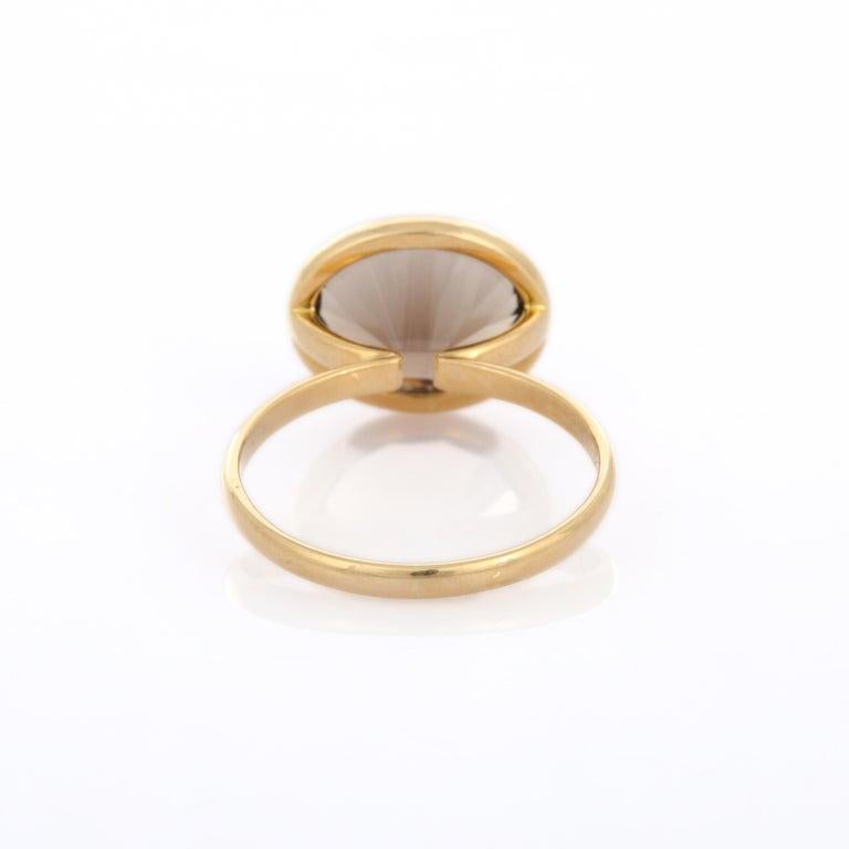 For Sale:  Horizontal Oval Cut Smokey Topaz 18K Yellow Gold Solitaire Ring Gift for Her 9