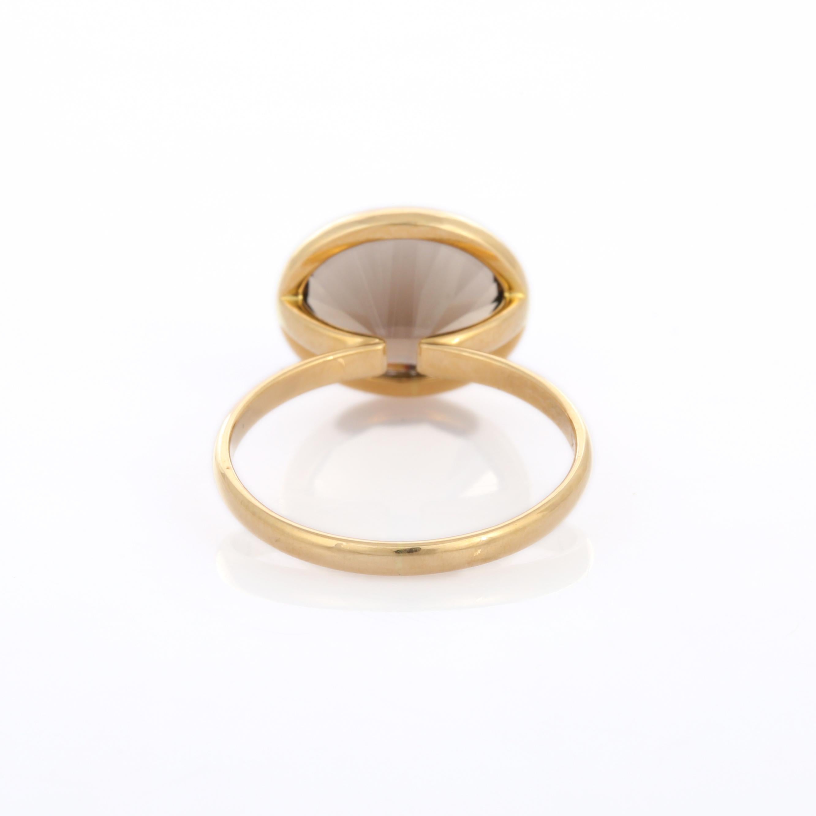 For Sale:  Horizontal Oval Cut Smokey Topaz 18K Yellow Gold Solitaire Ring   3