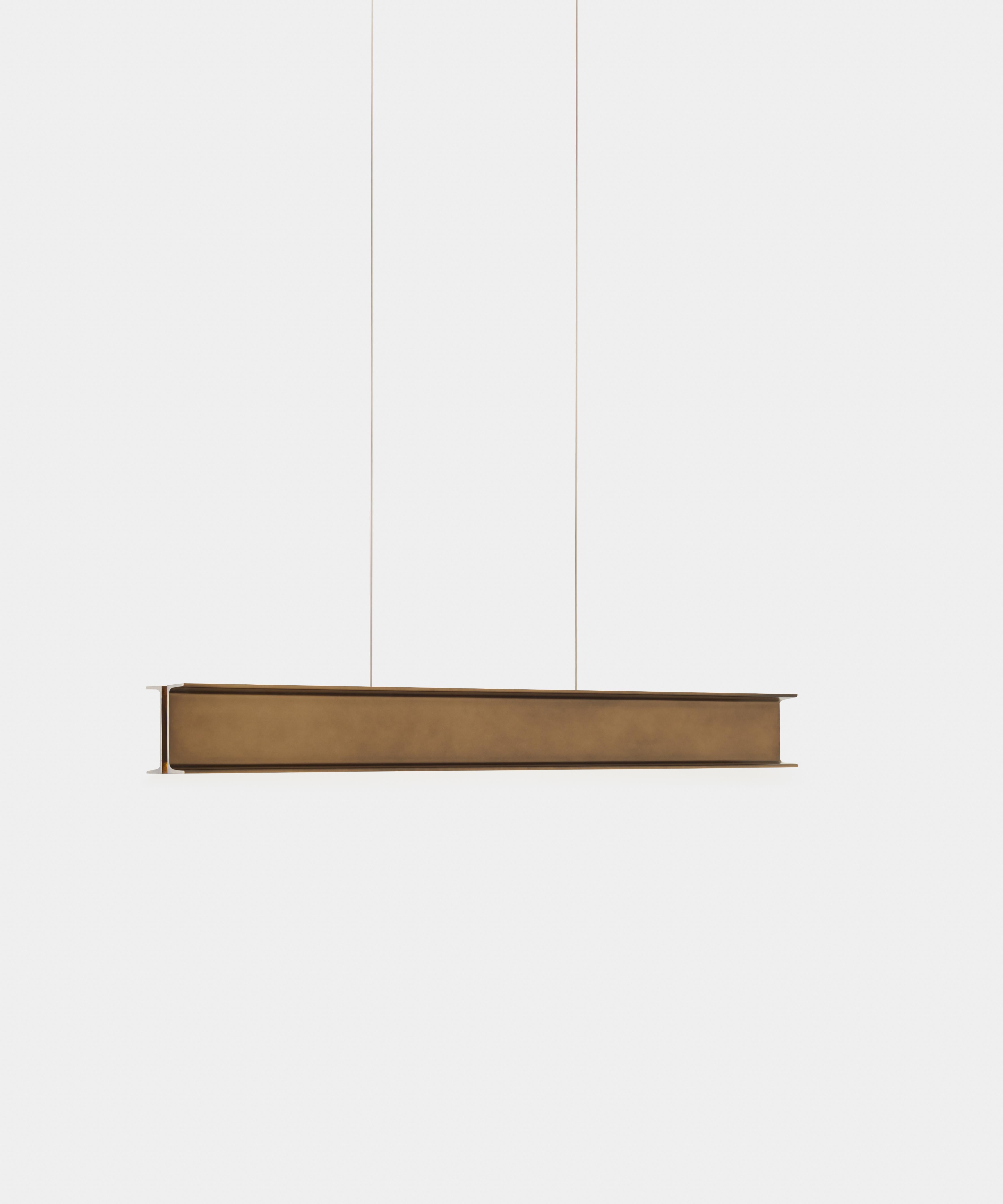 Contemporary Horizontal Pendant Light 'STRUCTURE PILAR & VIGA' 520.21 by Marco Casamonti/Studio Archea x TOOY

Compliant with USA electrical system
Model shown: Hardware in Bronzed still
Pendant with 150 cm beige leather cable
Canopy 8 × 30 cm with
