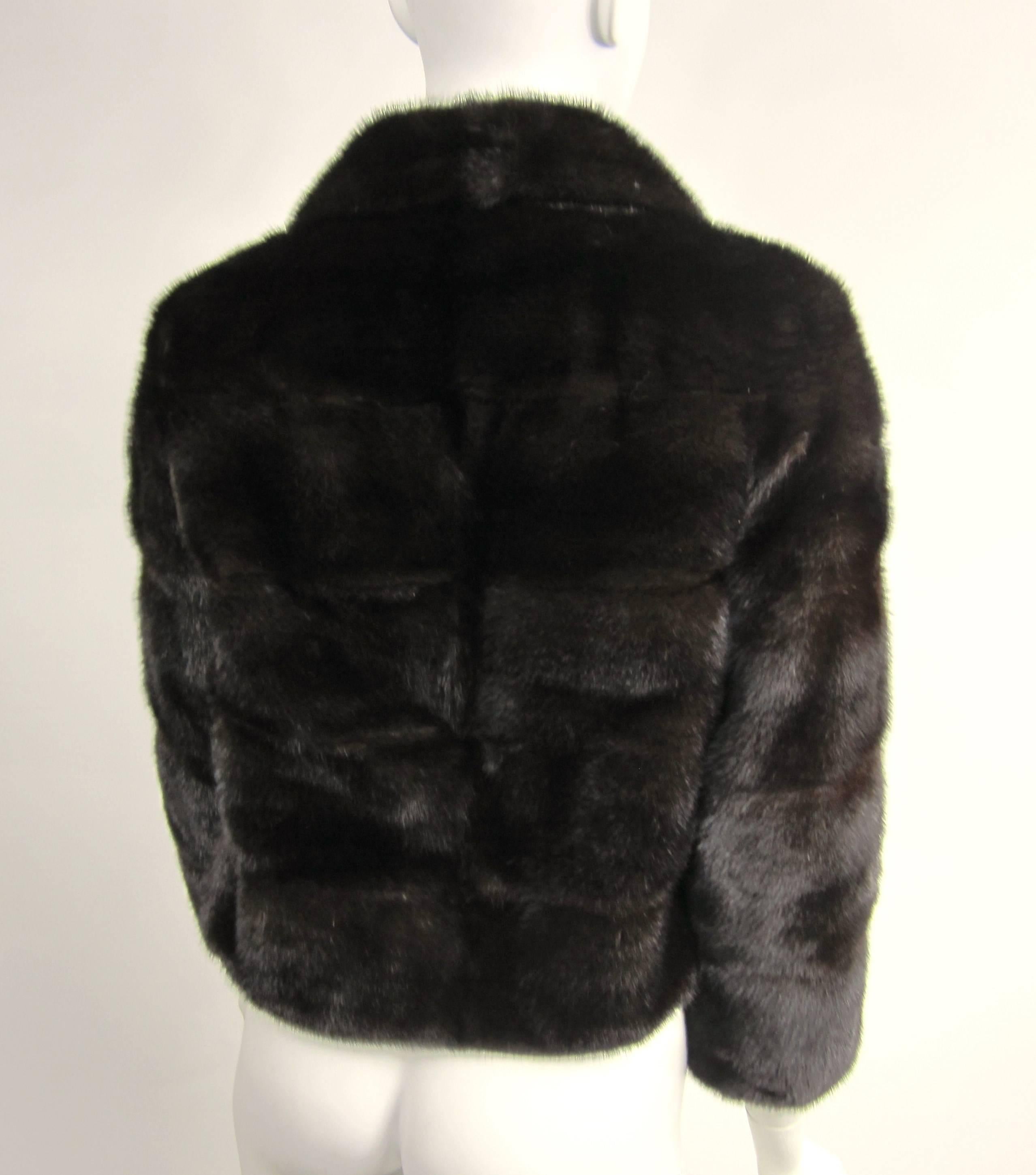 Black  Horizontal Ranch Mink Fur Cropped Jacket Shrug Coat XS By M Blaustein