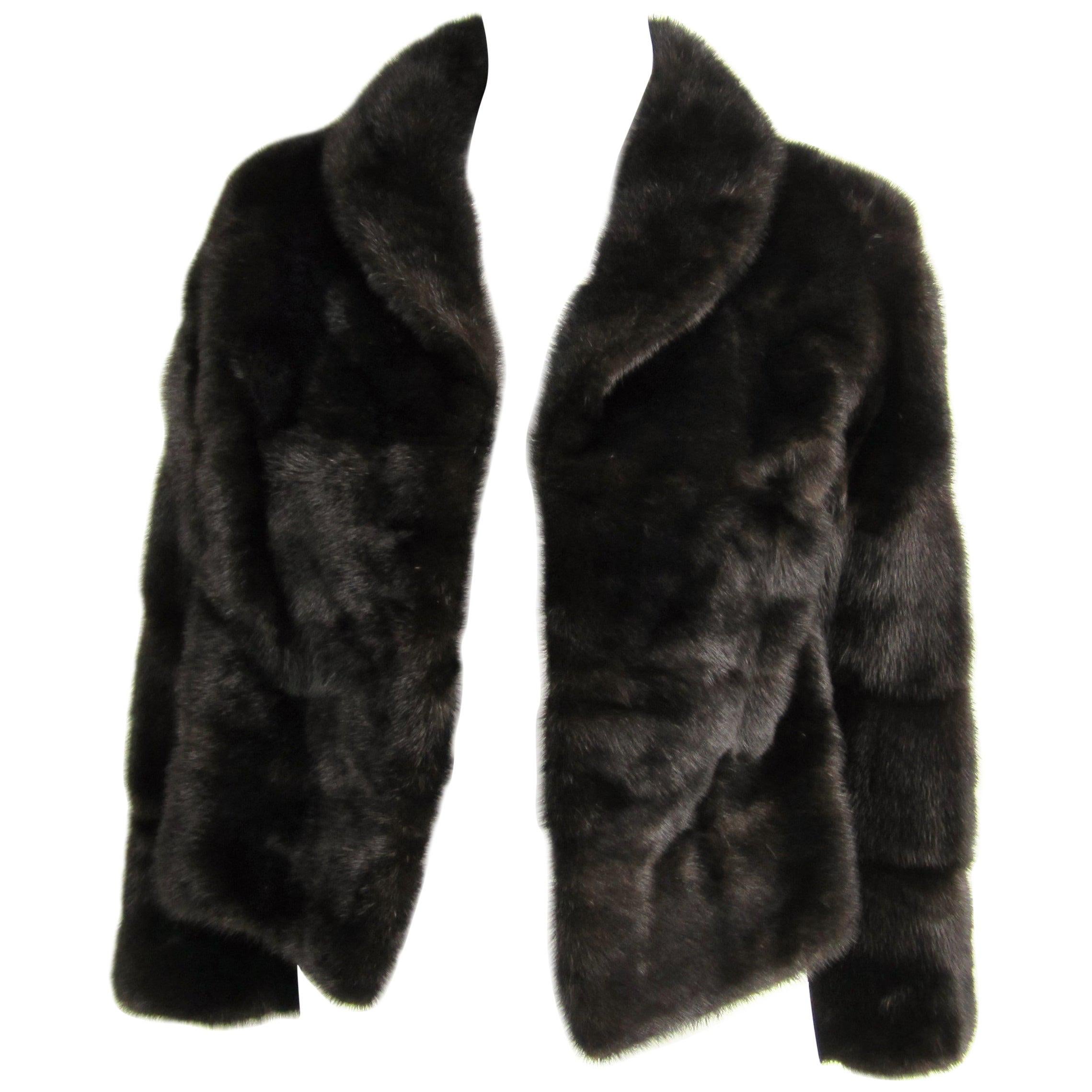  Horizontal Ranch Mink Fur Cropped Jacket Shrug Coat XS By M Blaustein