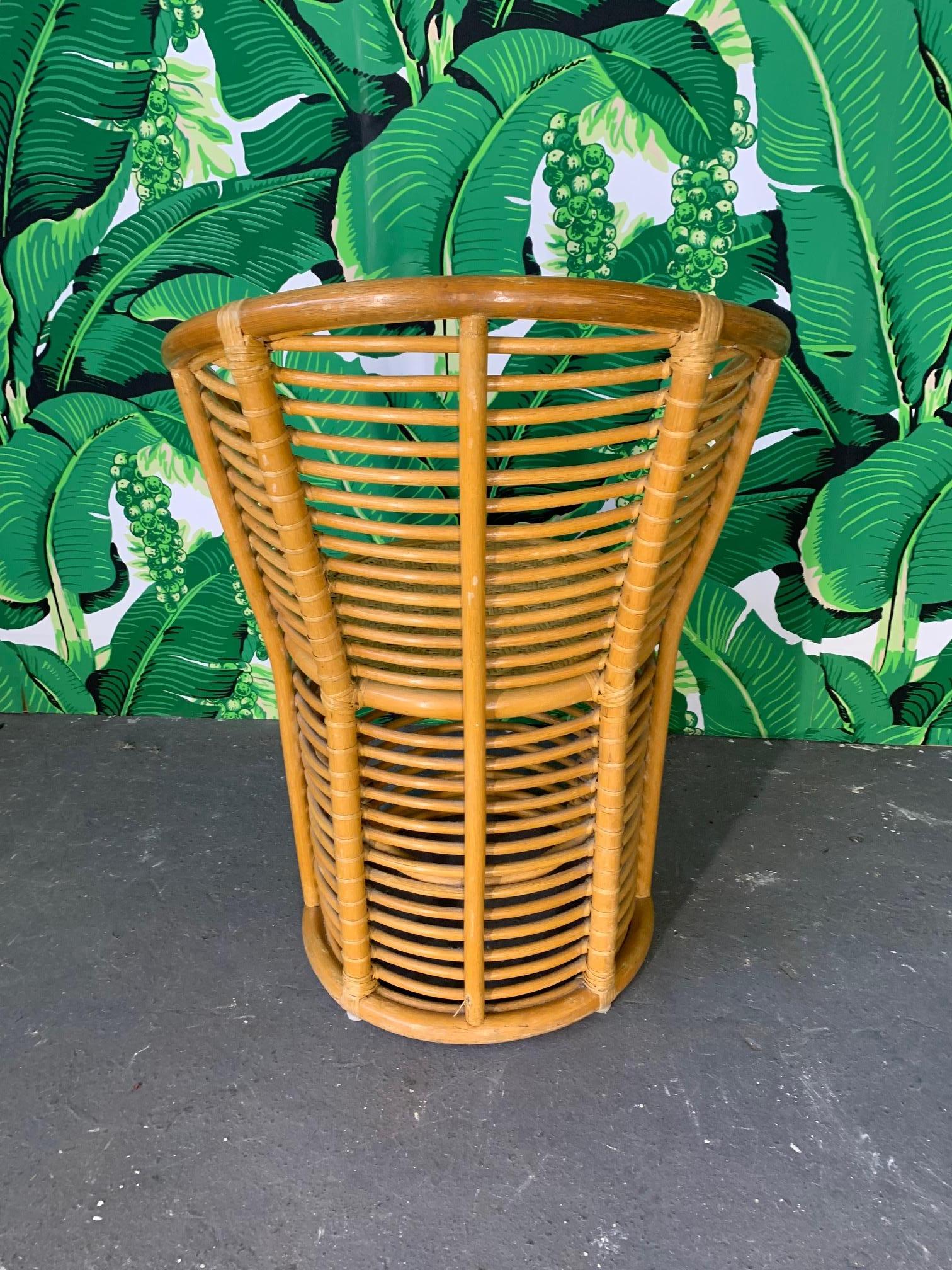 Horizontal Rattan Barrel Dining Chairs in the Manner of Franco Albini, Set of 4 In Good Condition In Jacksonville, FL