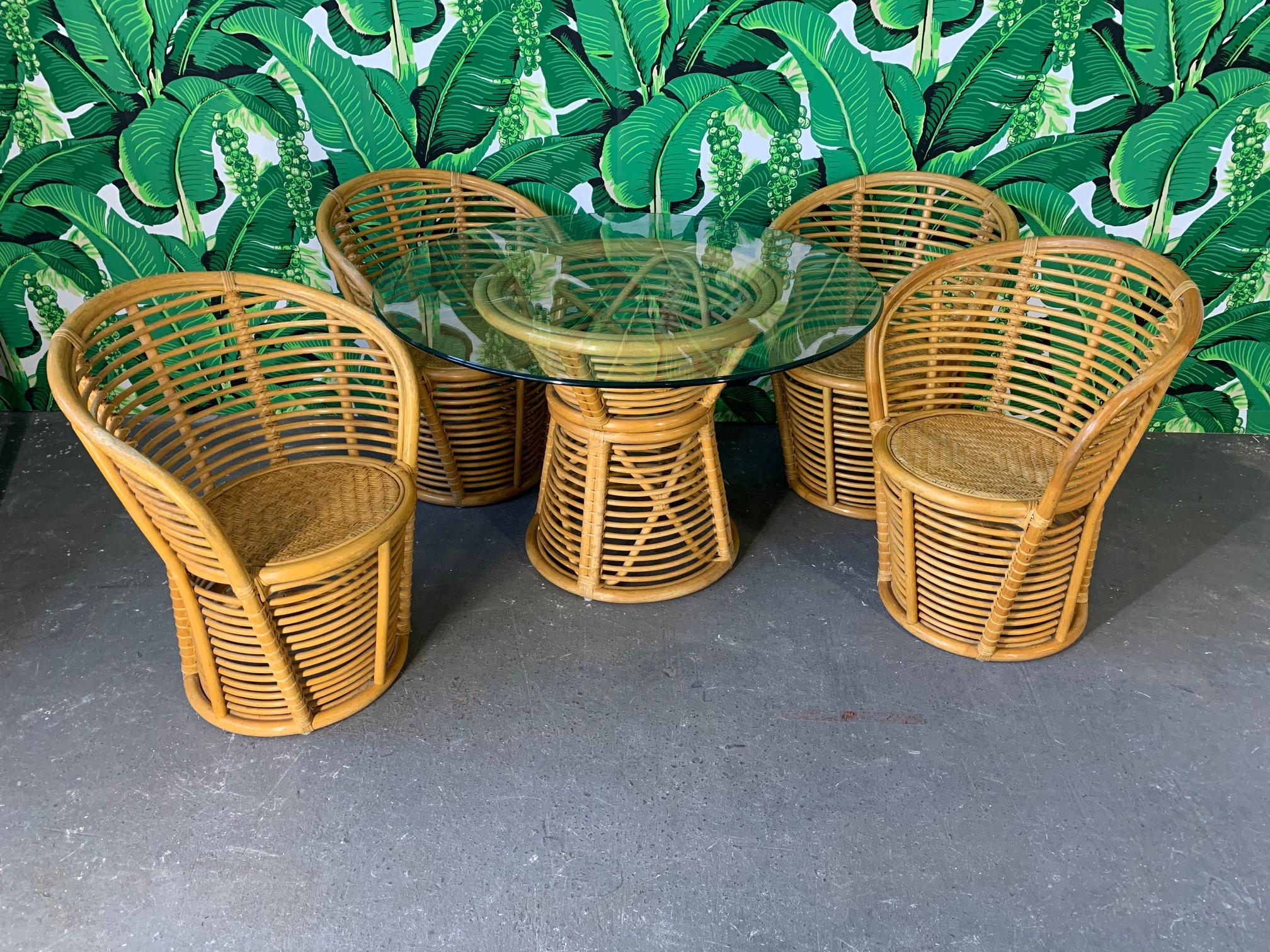 Horizontal Rattan Barrel Dining Chairs in the Manner of Franco Albini, Set of 4 1