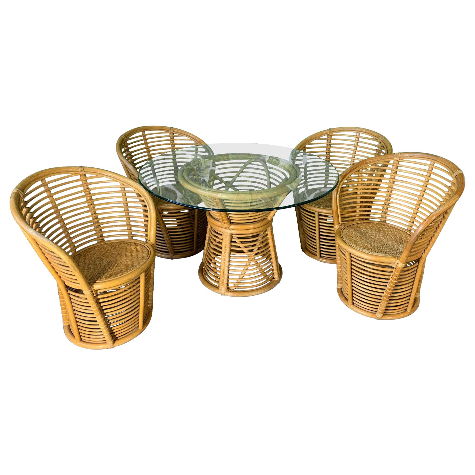 Horizontal Rattan Dining Set in the Manner of Franco Albini