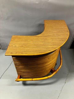 Ficks Reed Horizontal Stacked Restored Rattan L-shaped Corner Bar w/ Foot Rest