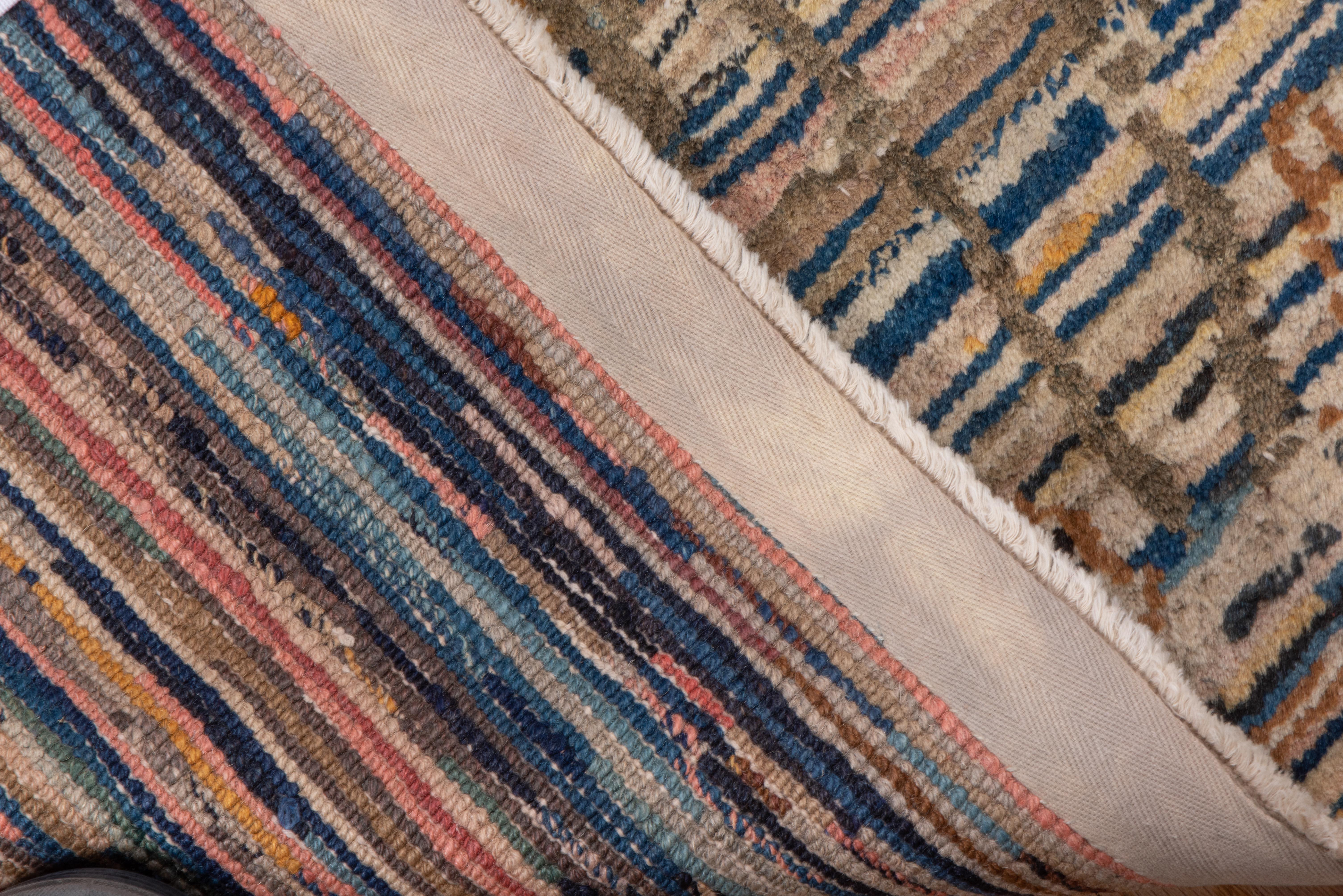 20th Century Horizontal Sunset Stripe with Floral Accent Antique Rug For Sale