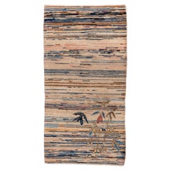 Horizontal Sunset Stripe with Floral Accent Antique Rug