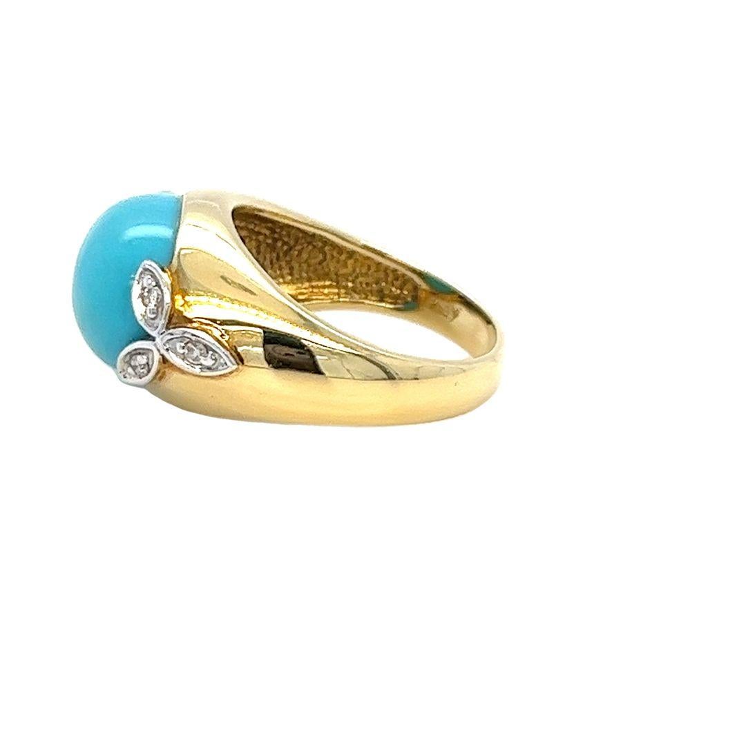 De las mujeres Anillo Cabachón Horizontal de Turquesa en Oro Amarillo con Detalles de Diamantes en venta