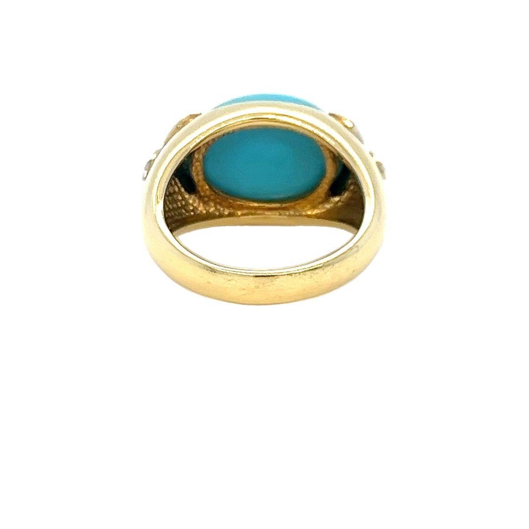 Anillo Cabachón Horizontal de Turquesa en Oro Amarillo con Detalles de Diamantes en venta 1
