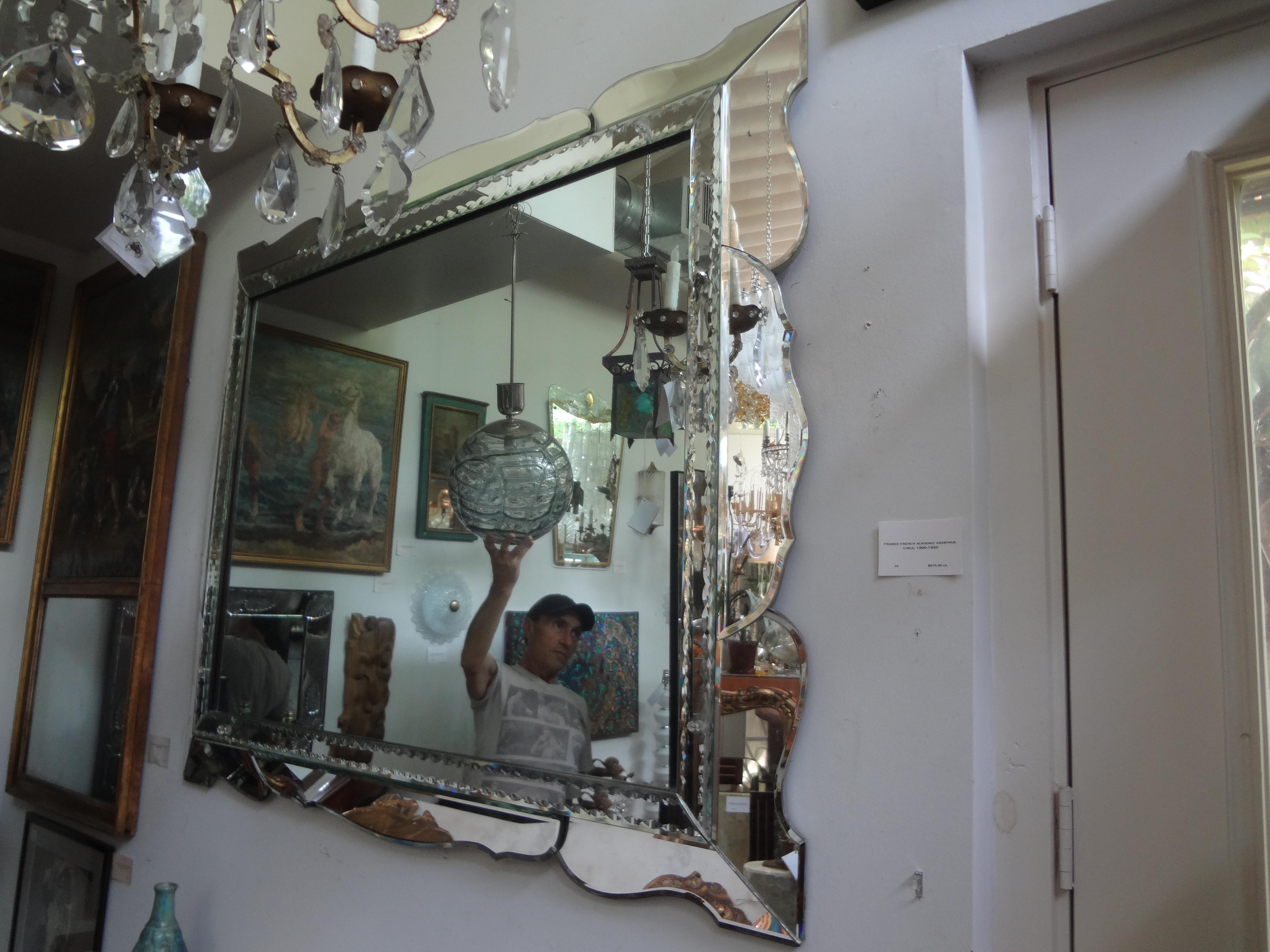 Italian Horizontal Venetian Beveled Mirror with Scalloped Border