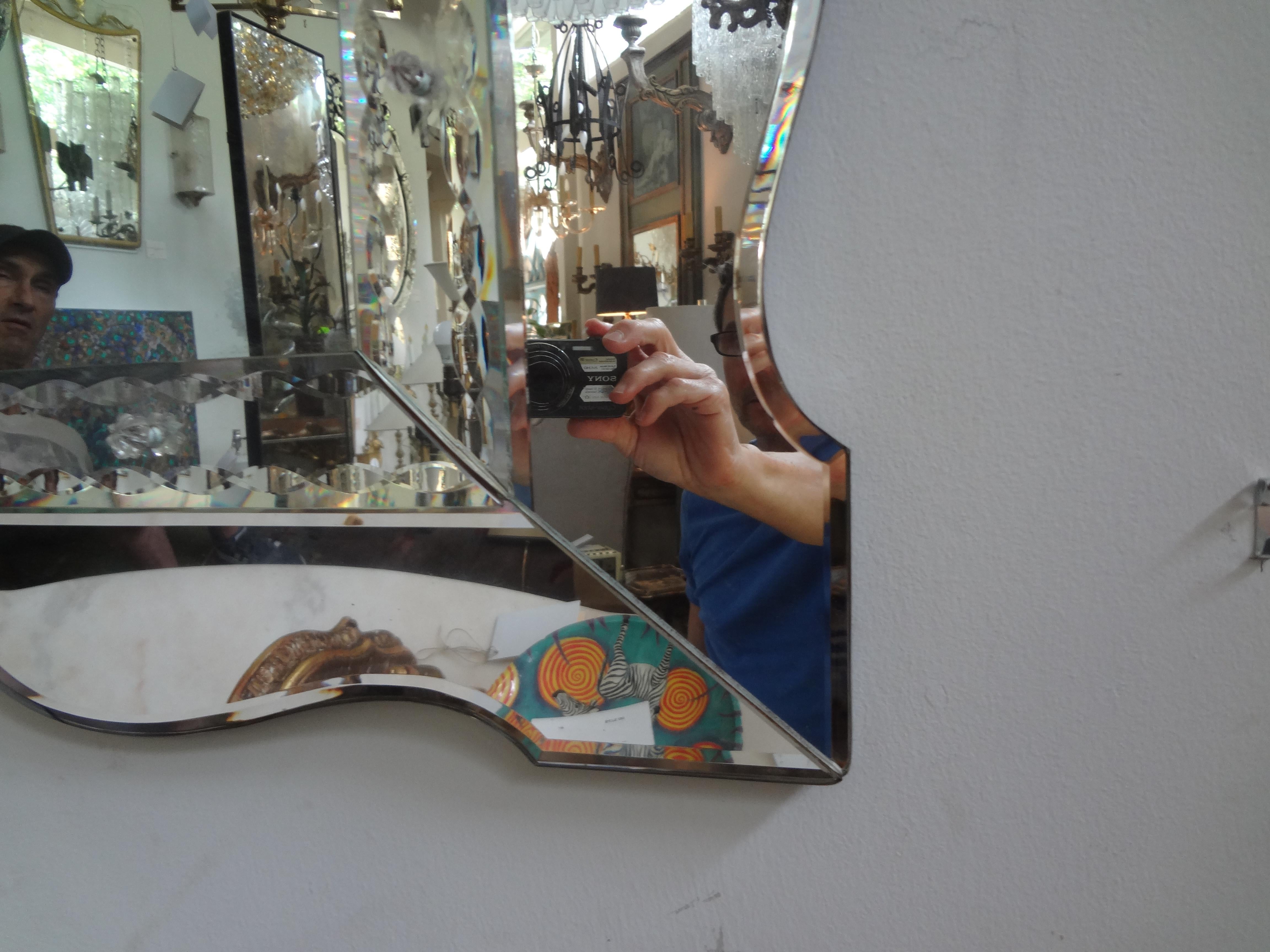 Mid-20th Century Horizontal Venetian Beveled Mirror with Scalloped Border