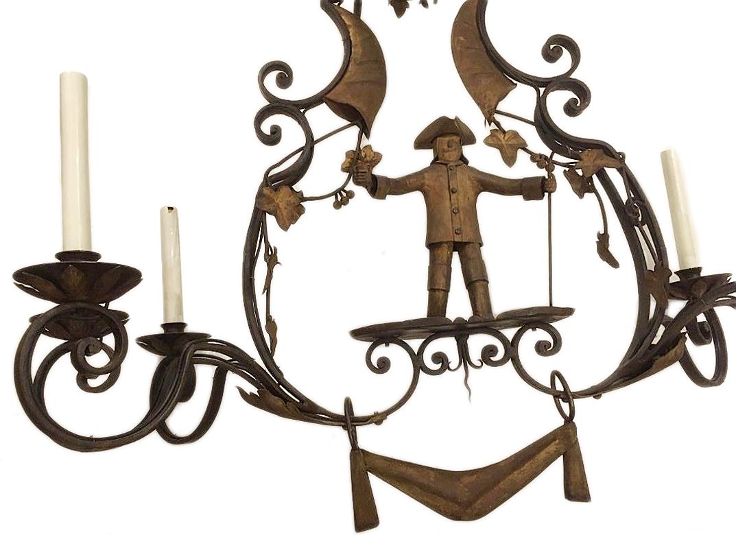 Early 20th Century Horizontal Wrought Iron Chandelier For Sale