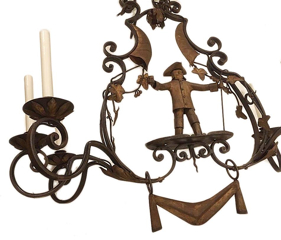 Horizontal Wrought Iron Chandelier For Sale 1