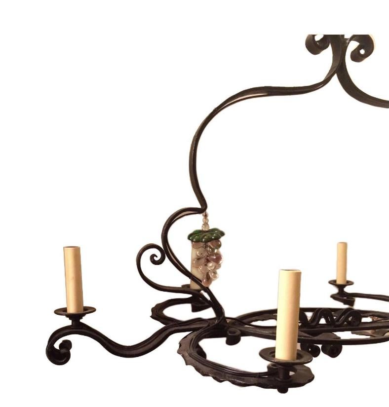 French Horizontal Wrought Iron Chandelier For Sale