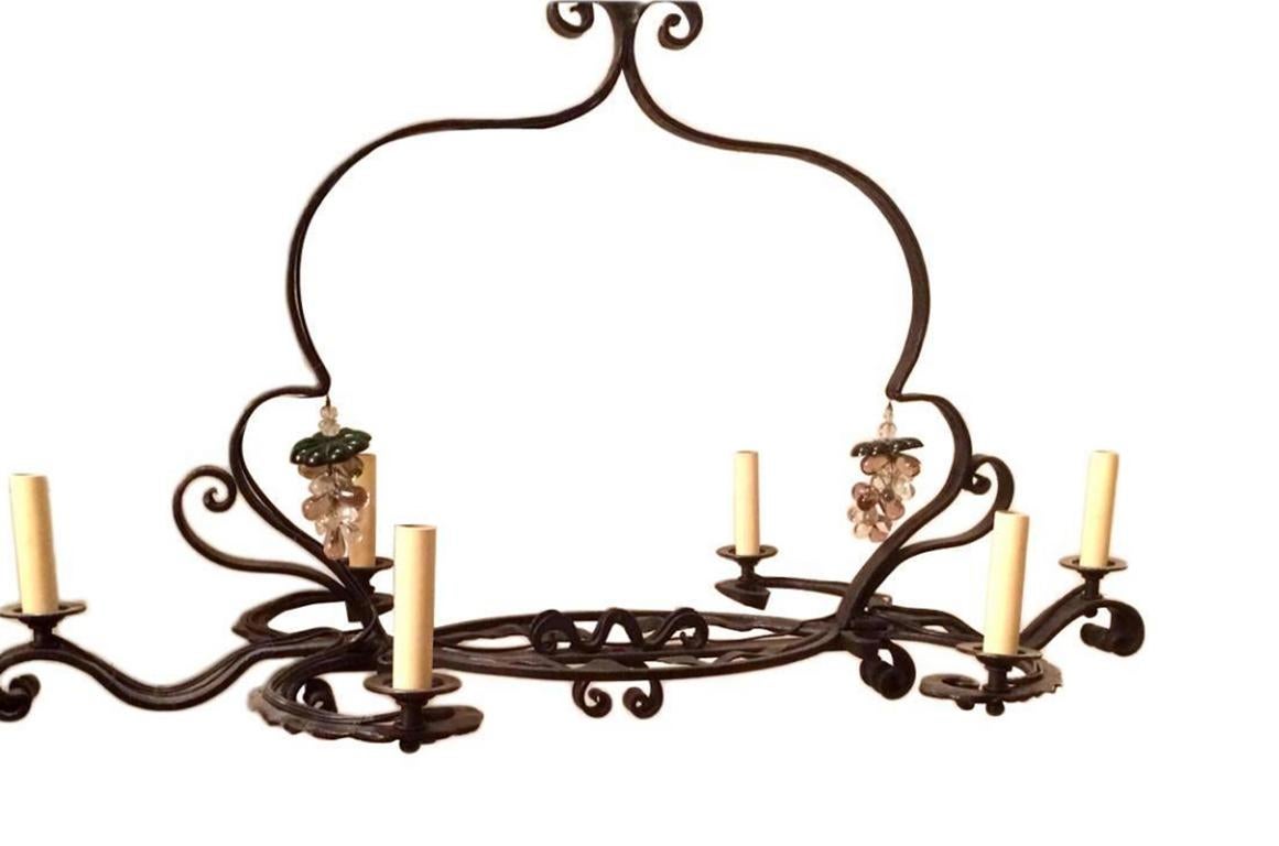 Horizontal Wrought Iron Chandelier In Good Condition For Sale In New York, NY