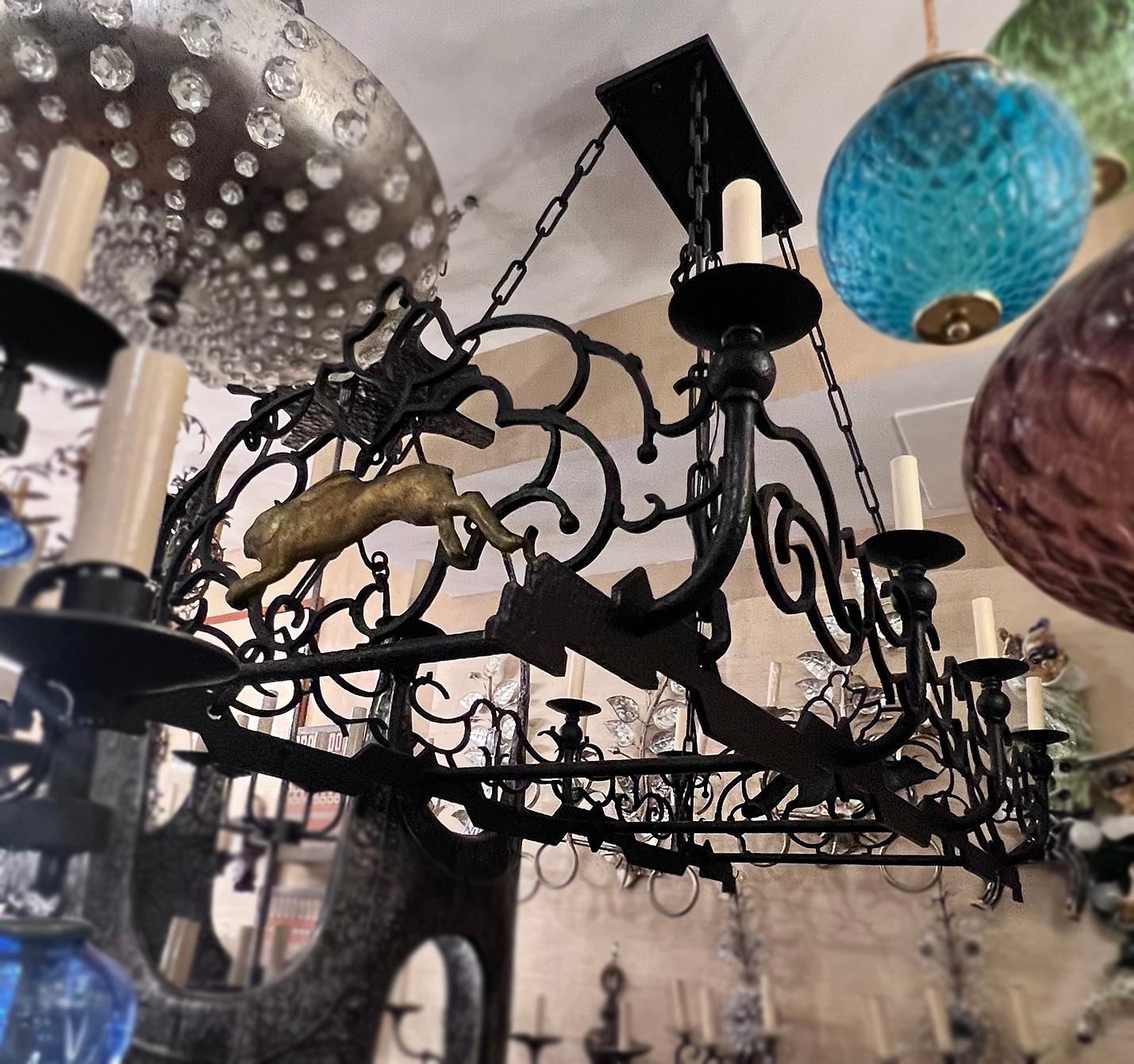 Horizontal Wrought Iron Chandelier For Sale 1