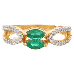 Emerald Ring, Diamond Emerald Wedding Ring in 18K Yellow Gold