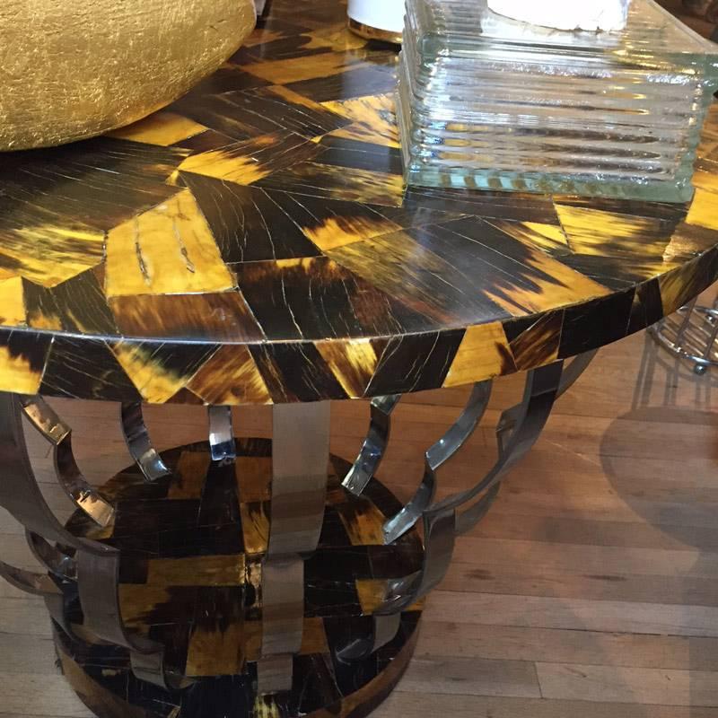 Horn and Chrome Circular Centre Table In Good Condition In New York, NY