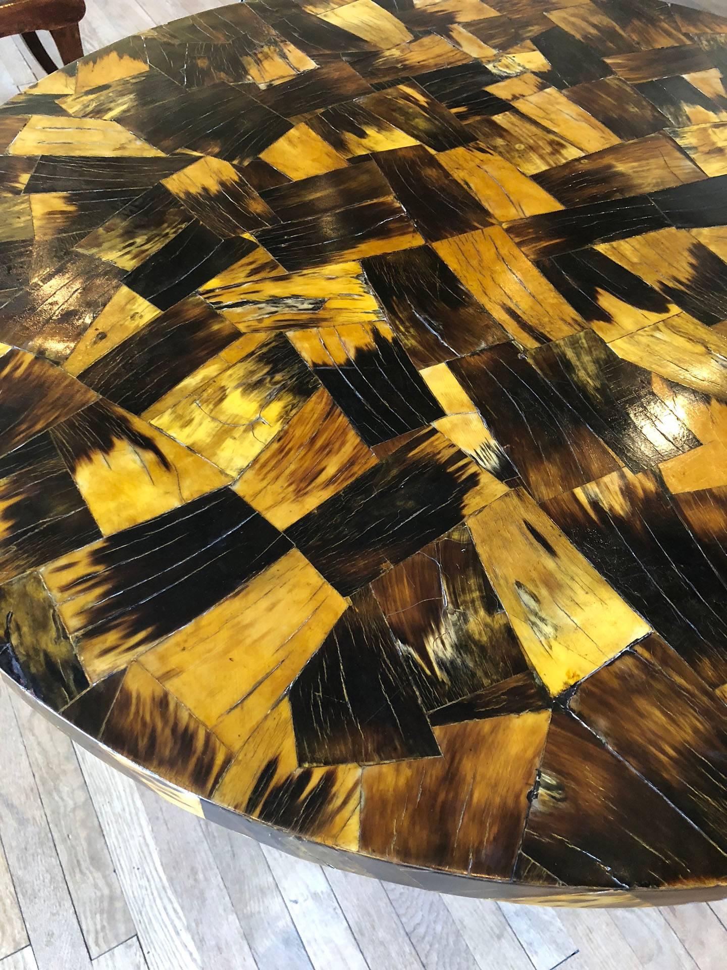 Late 20th Century Horn and Chrome Circular Centre Table