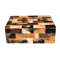 Black and Brown Checkered Horn and Bone Lidded Box, Indonesia, Contemporary