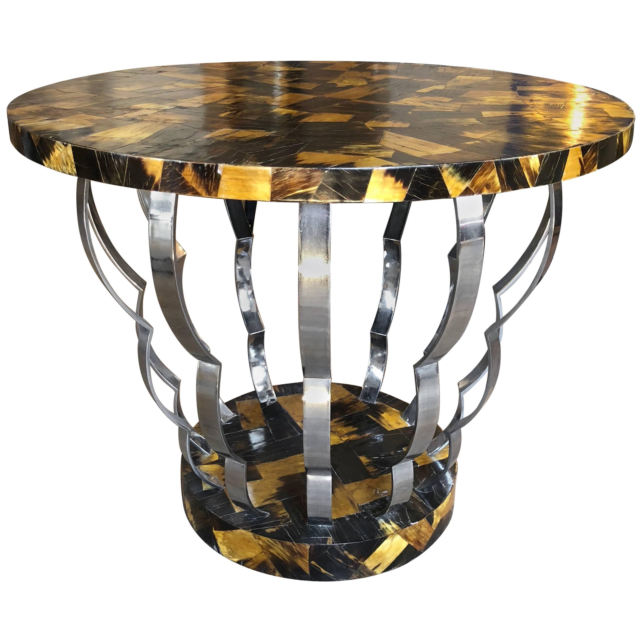 Horn and Chrome Circular Centre Table