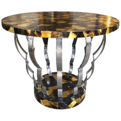 Horn and Chrome Circular Centre Table