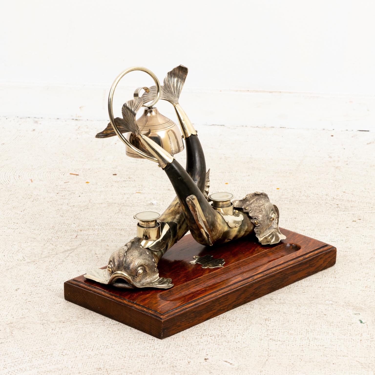 Early 20th Century Horn and Dolphin Inkwell For Sale