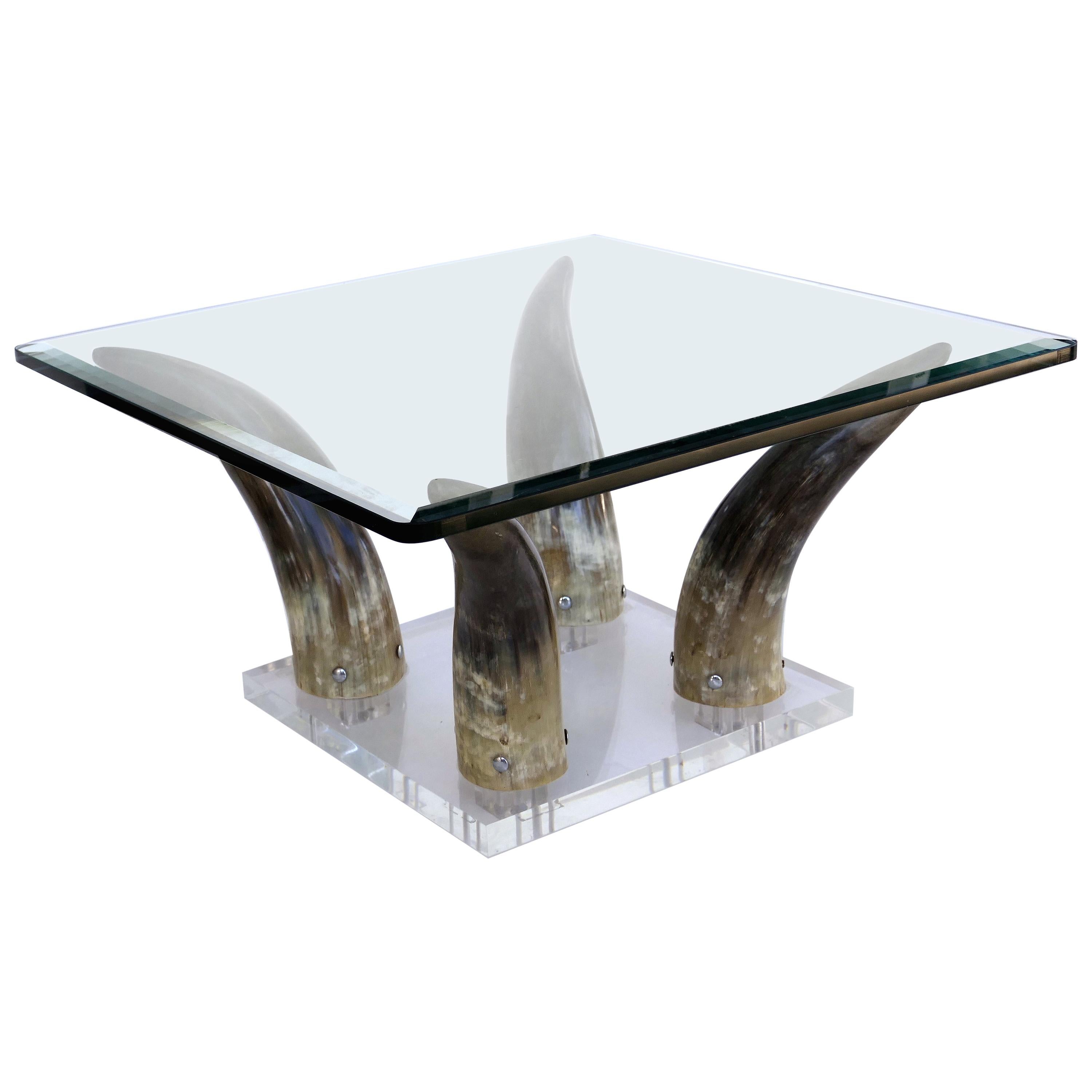 Horn and Lucite Coffee Table or Low Side Table with Glass Top
