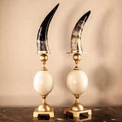 Horn and Ostrich Eggshell Table Top Accessory Polished Solid Brass Florence Made